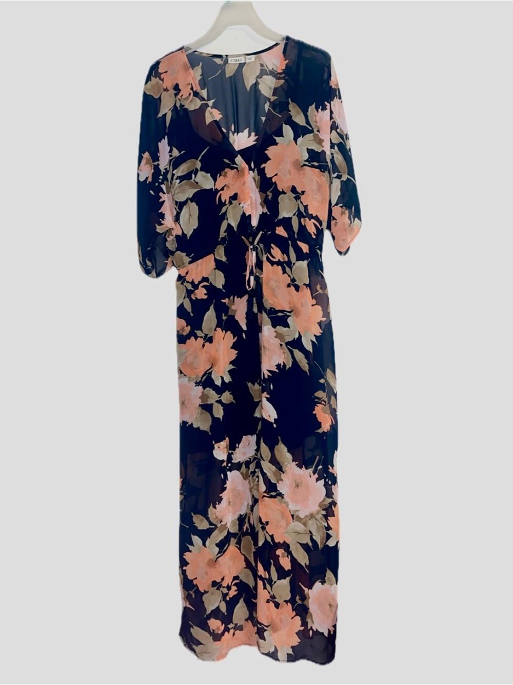 Cato Navy Maxi Dress with Coral Floral Print